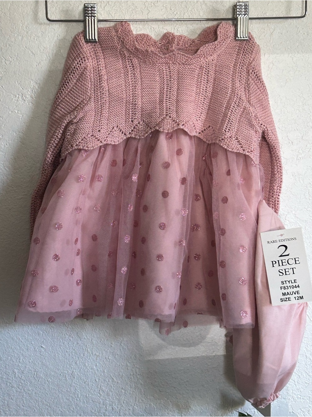 Rare Editions Pink Knit Baby Dress Set